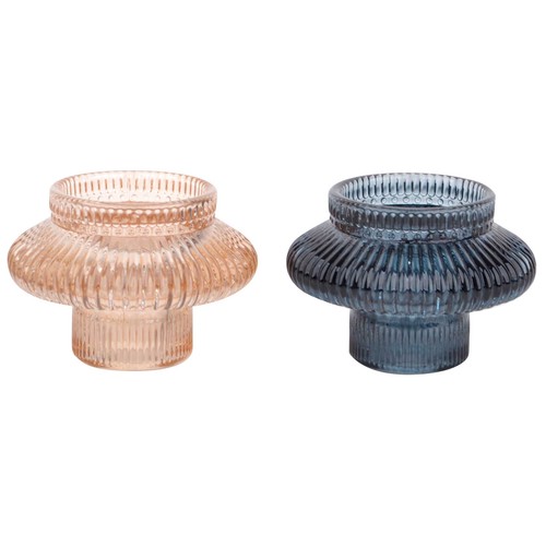 Portavelas de vidrio con doble uso color champán o azul marino, modelos surtidos, ACTUEL