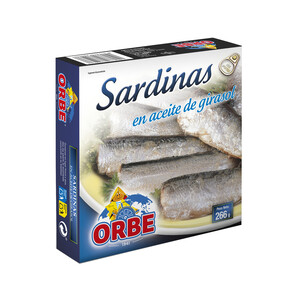 Imagen de ORBE Sardinas en aceite de girasol lata de 186 g.