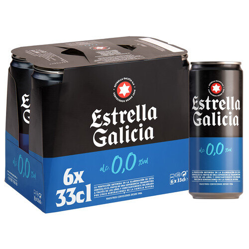 CERVEZA 0,0% LATAS ESTRELLA GALICIA  PACK 6X33CL