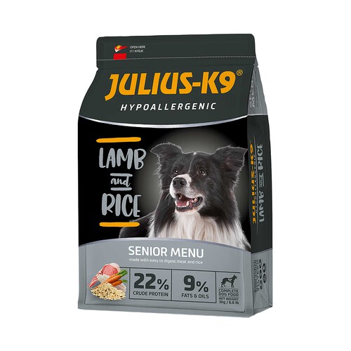 JULIUS K9 Pienso seco hipoalergénico para senior, con cordero y arroz, JULIUS K-9 3 kg.
