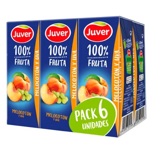 JUVER Zumo de melocotón, uva y manzana JUVER brick 6 uds x 20 cl.