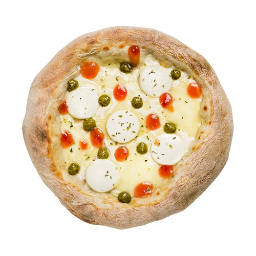 MAMAMASA Pizza congelada a los 4 quesos con pesto y confitura de tomate 420 g.