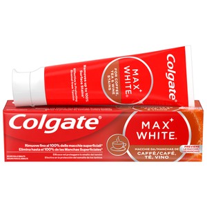 COLGATE Max white for coffe, te & wine Pasta de dientes blanqueante, especial manchas de vino o café 75 ml.