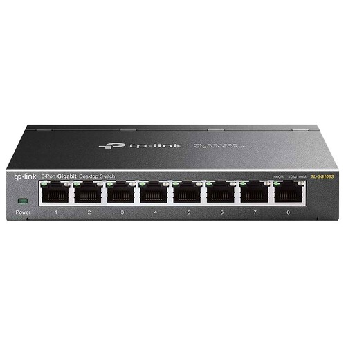 Switch TP-LINK TL-SG108S, 8 puertos Ethernet RJ45, 10/100/1000 Mbps.
