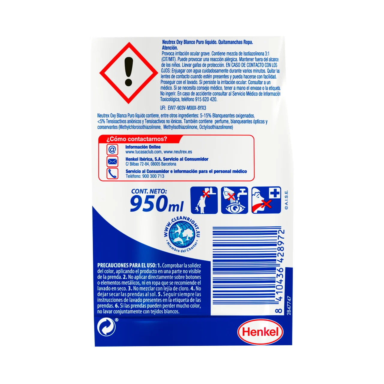 Quitamanchas líquido blanco puro 0,95 L.