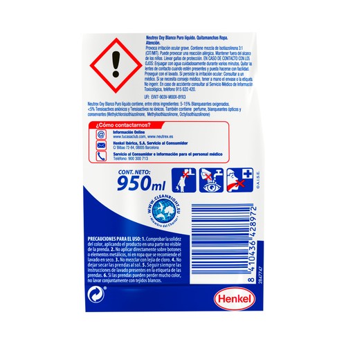 NEUTREX Quitamanchas líquido blanco puro 0,95 L.