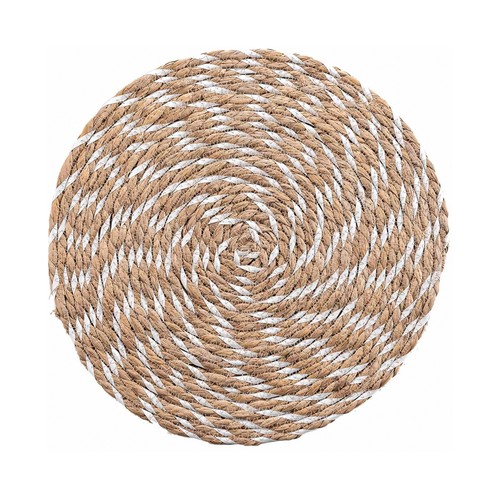 Mantel individual 38cm de fibra natural con detalles Blancos, U10