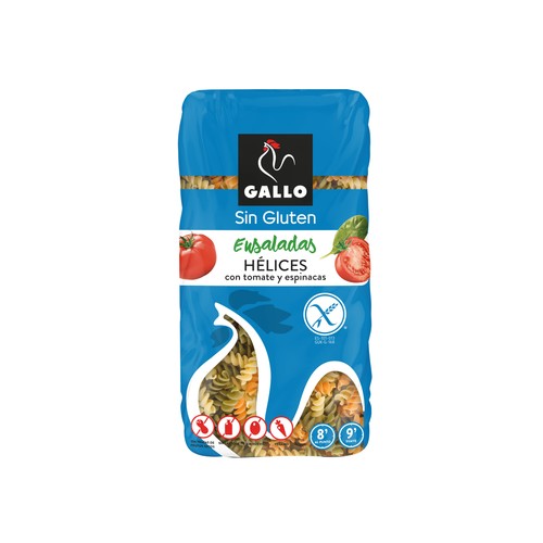 Pasta hélices sin gluten con tomate y espinacas GALLO, 450 g.