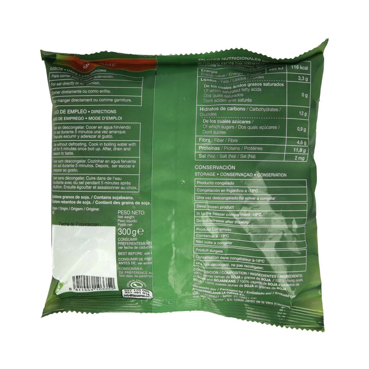 Edamame ultracongelado sin conservantes ni colorantes 300 g.