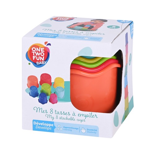 Cubos Apilables 8 Piezas ideal para el desarrollo de destrezas +12 Meses ONE, TWO FUN Baby