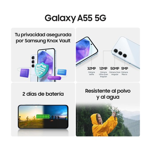 SAMSUNG Galaxy A55 5G violeta, 256GB + 8GB, móvil 17cm (6,6"). SM-A556BLVCEUB