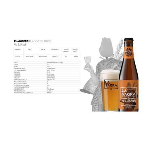 LA SAGRA Cerveza artesana blanca de trigo LA SAGRA FLANDERS botella 33 cl.