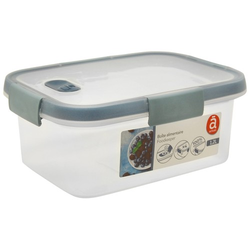 Tupper de plástico rectangular con tapa cierre clip, 1,2 litros ACTUEL.