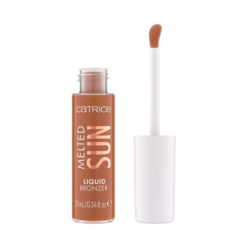 CATRICE Melted sun tono 025 Beach please marrón castaño dorado Bronceador líquido cremoso acabado mate natural.