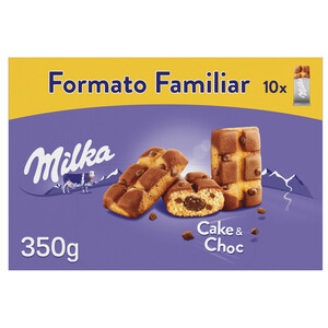 Imagen de MILKA Cake&choc Bizcochitos con pepitas de chocolate con leche, rellenos de chocolate 350 g.