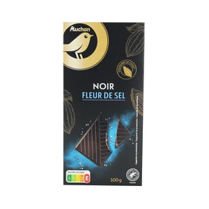 ALCAMPO GOURMET Chocolate negro (47 % cacao), con pepitas de sal marina tableta 100 g.