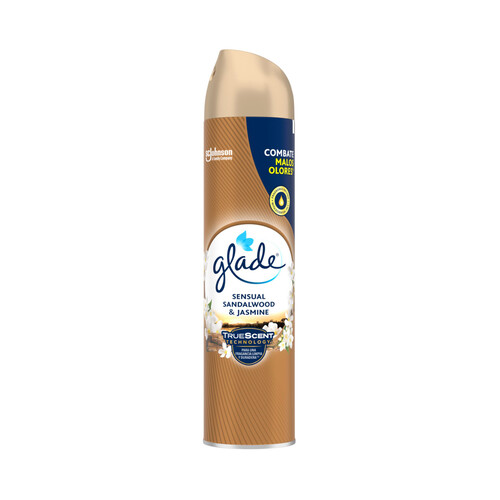 GLADE Ambientador en spray con fragancia a madera de sandalo y jazmín 300 ml.