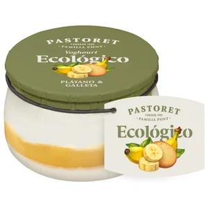 PASTORET Yogur con plátano y galleta ecológico 135 g.