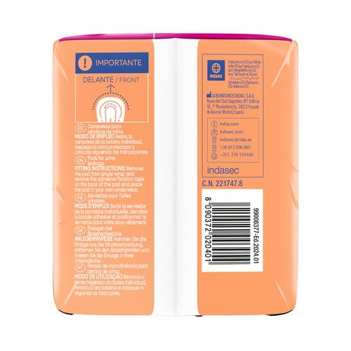 INDASEC Discreet Compresas incontinencia maxi para pérdidas de orina moderadas a severas 15 uds.
