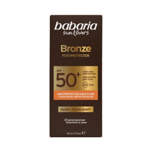 BABARIA Bronze Protector solar facial con color, FPS 50+ (muy alto) y efecto brillo 40 ml.