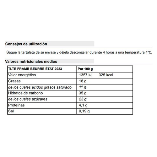 Tartaleta de frambuesas 120 g.