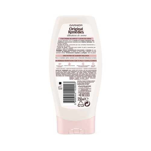 ORIGINAL REMEDIES Acondicionador hidratante y protector, para todo tipo de cabellos incluso sensibles ORIGINAL REMEDIES Delicatesse de Garnier 250 ml.