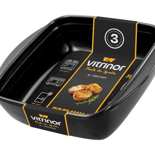 Fuente borosilicato airfryer 1l antiadherente negro. VITRINOR