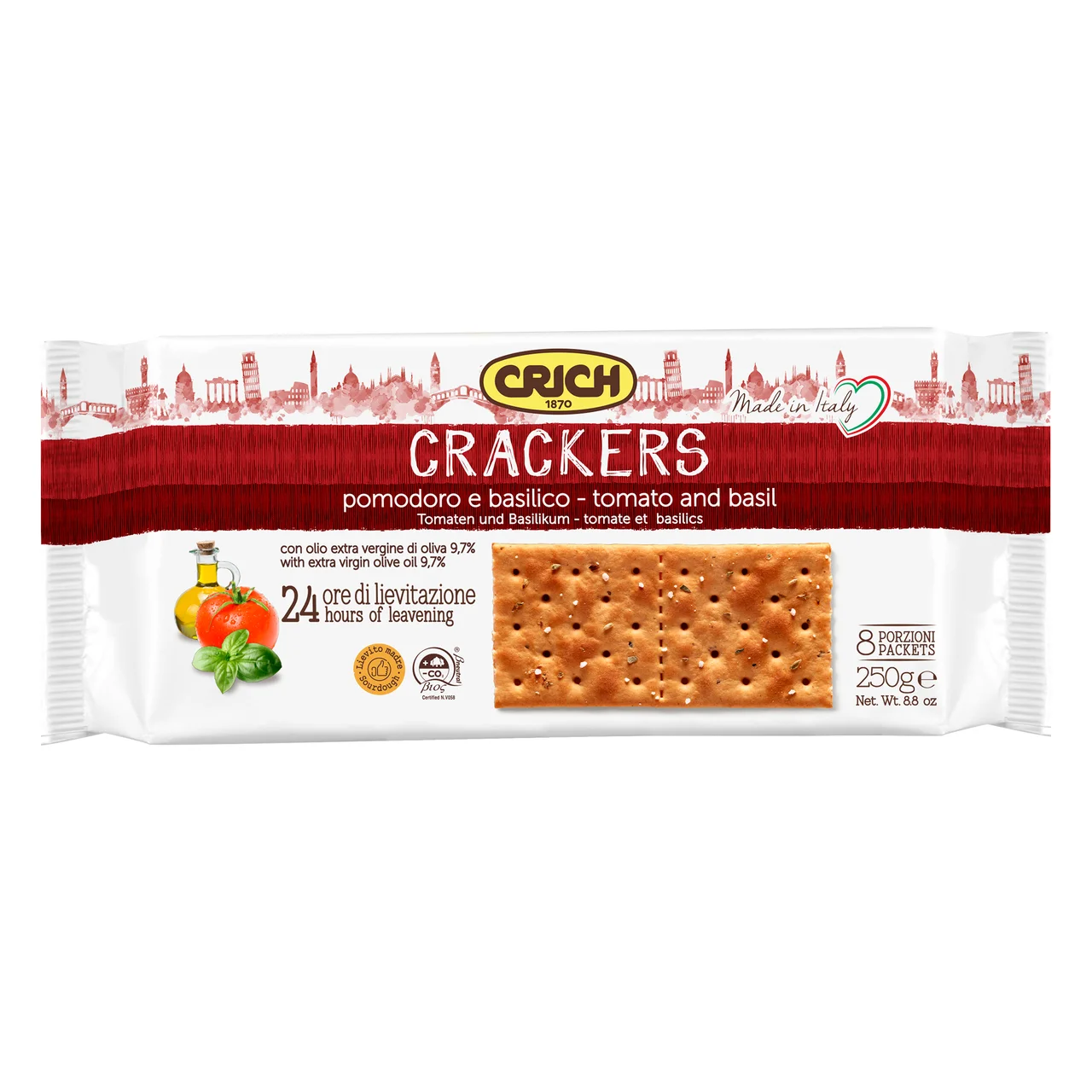 Crackers con tomate y albahaca 250 g.