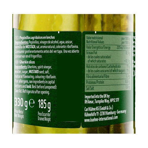 KUHNE Pepinillos en lonchas 330 g.