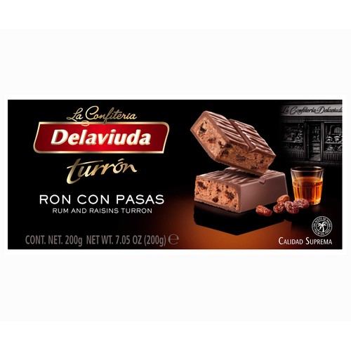 DELAVIUDA Turrón praliné de ron con pasas 200 g.