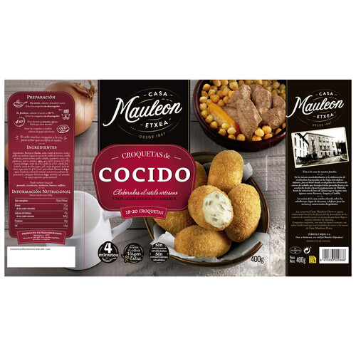 CASA MAULEON Croquetas de cocido, elaboradas al estilo artesano CASA MAULEON 400 g.