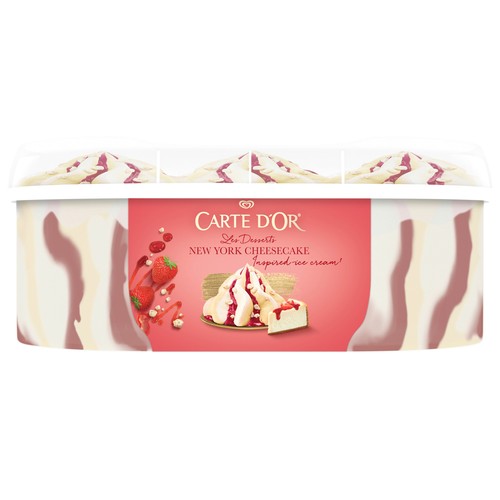 CARTE D"OR Les desserts tarrina de helado sabor a tarta de queso y helado sabor a galleta con salsa de fresa 825 ml.