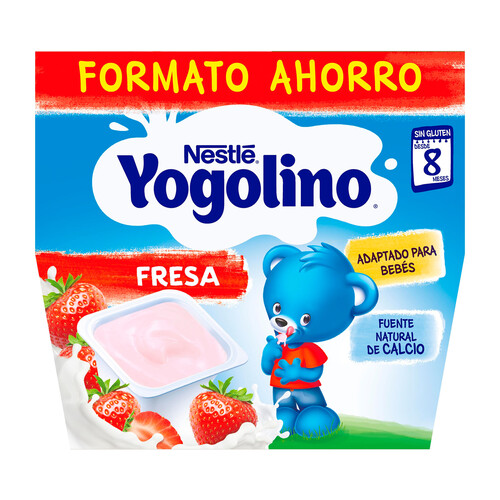 YOGOLINO Postre lácteo de fresa, adaptado para bebés partir de 8 meses YOGOLINO de Nestlé 8 x 100 g.