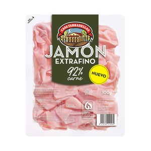 CASA TARRADELLAS Jamón cócido extra, cortado en lonchas extra finas 100 g.