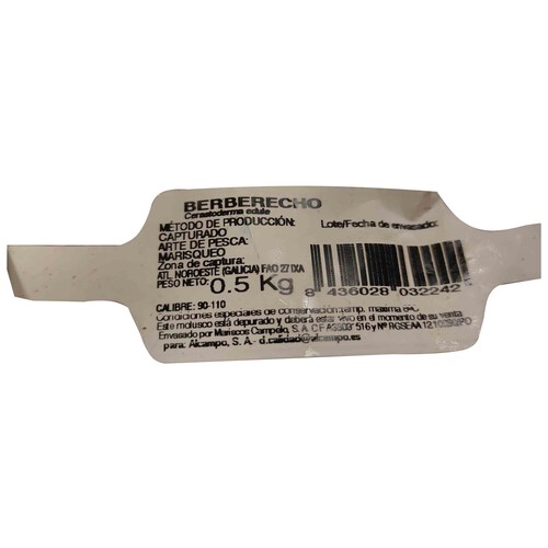 Berberechos ALCAMPO PRODUCCIÓN CONTROLADA 500 gr.