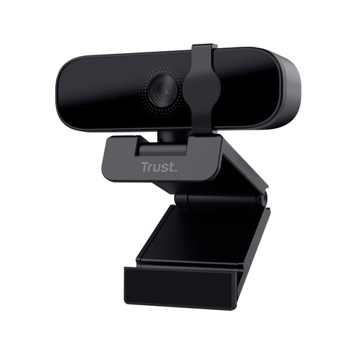 Webcam TRUST tanor, microfono integrado, puerto USB A, cubierta deslizante.