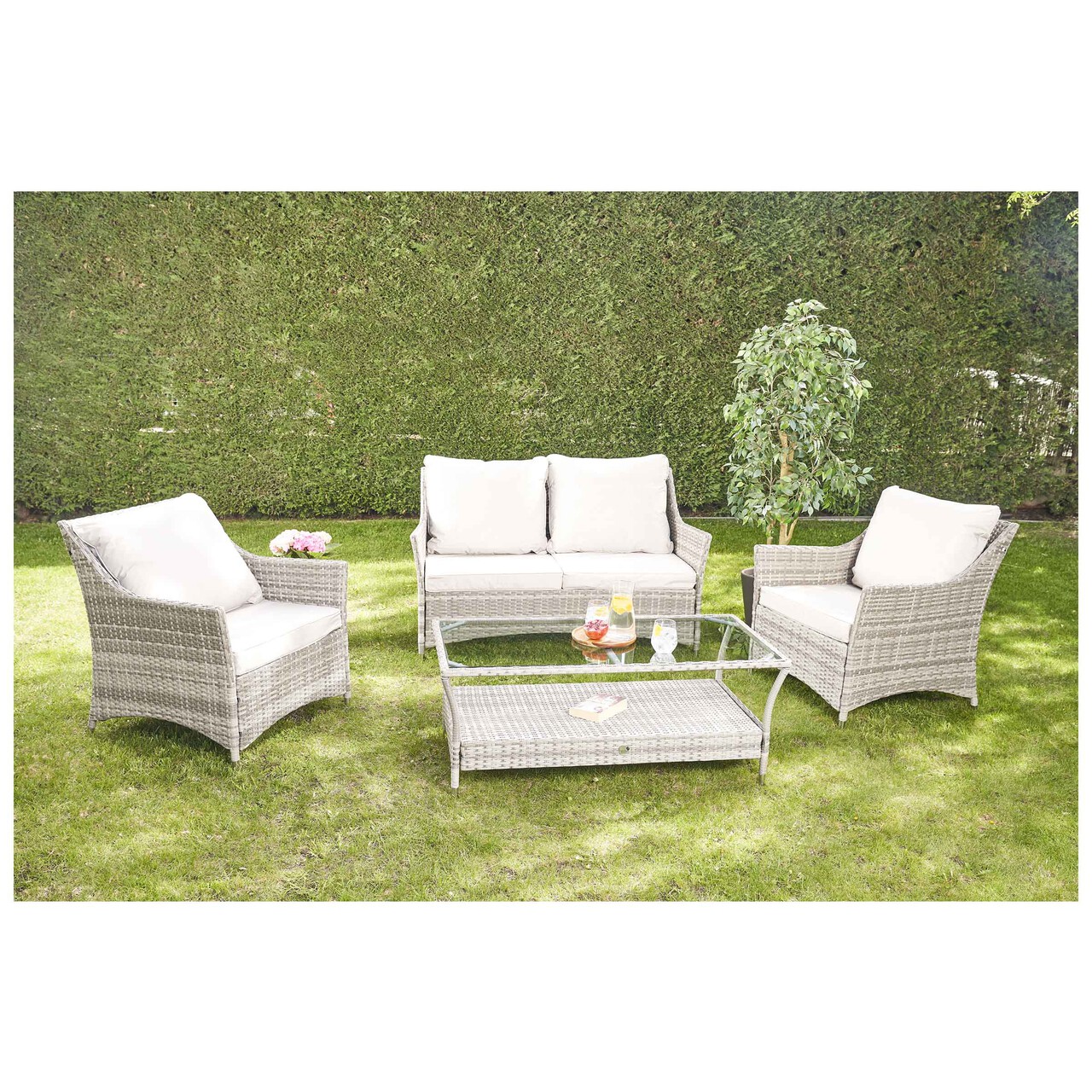 Conjunto jardín 5 piezas con sofá, 2 sillones y mesa de aluminio y