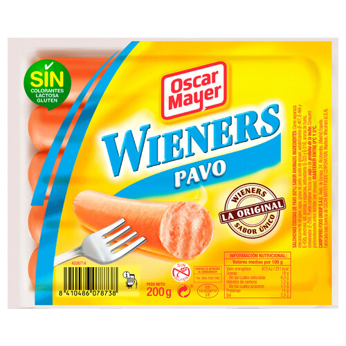 Salchichas cocidas de pavo, sin gluten y con sabor ahumado OSCAR MAYER Todo ave 200 g.