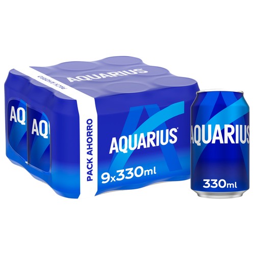 Bebida isotónica de limón AQUARIUS lata de 33 centilitros pack de 9 uds.