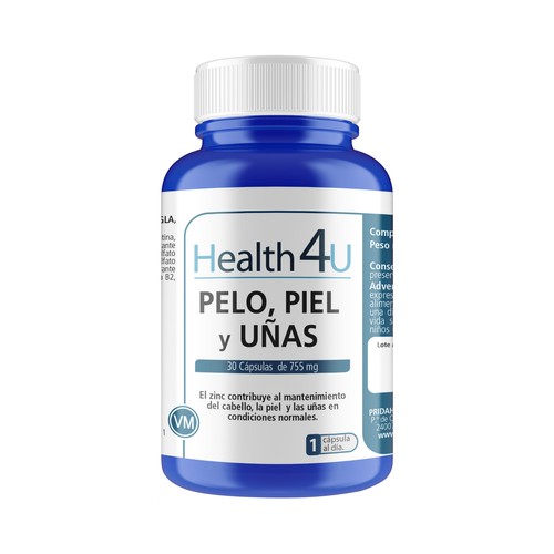 Complemento nutricional para la mejora del aspecto del pelo, la piel y las uñas HEALTH 4 U 30 Cápsulas.