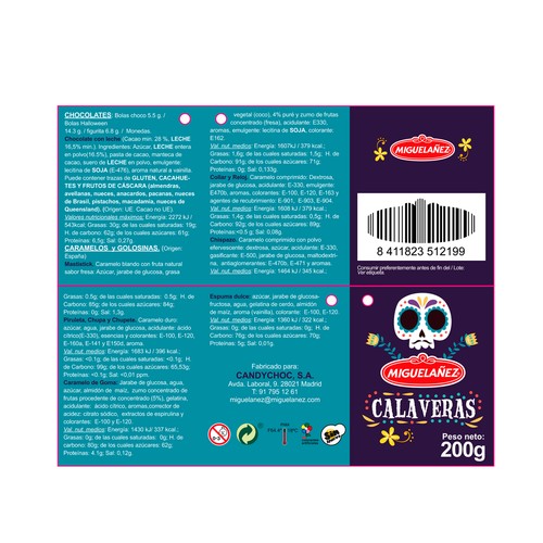 MIGUELAÑEZ Caramelos surtidos Halloween, calavera cristal 200 g.