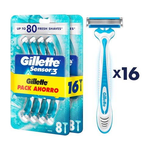 GILLETTE Maquinilla de afeitar desechable con cabezal pivotante de 3 hojas GILLETTE Sensor 3 cool 8 uds.