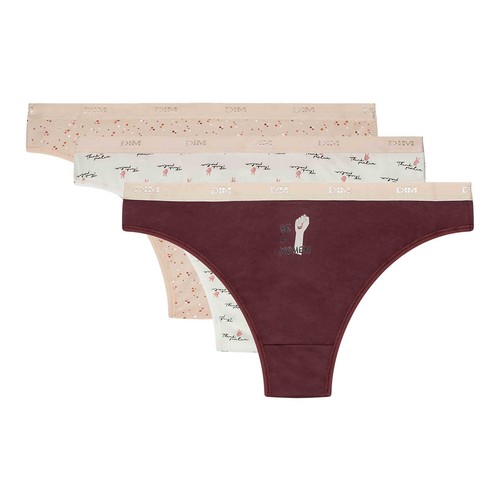 Lote de 3 tangas de algodón para mujer DIM Les Pockets Coton, talla L.