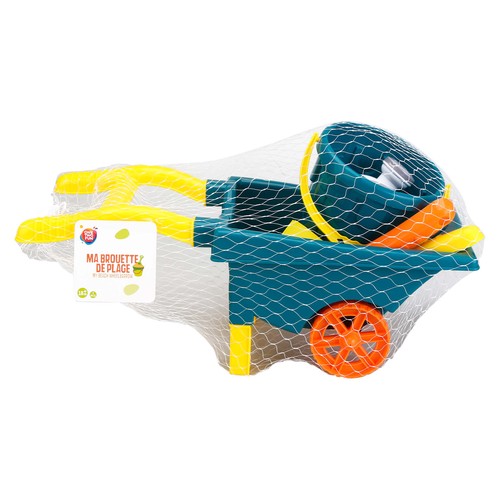 Cubo de playa con carretilla, pala rastrillo y accesorios,  ONE TWO FUN.