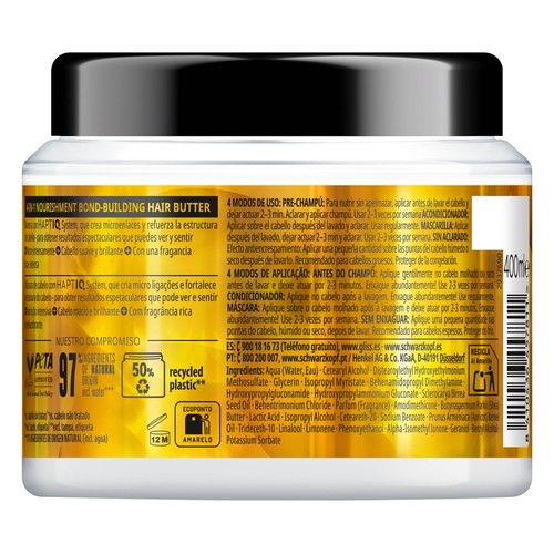GLISS Oil nutritive de Schwarzkopf Mascarilla capilar nutritiva para cabello castigado o quebradizo 400 ml.