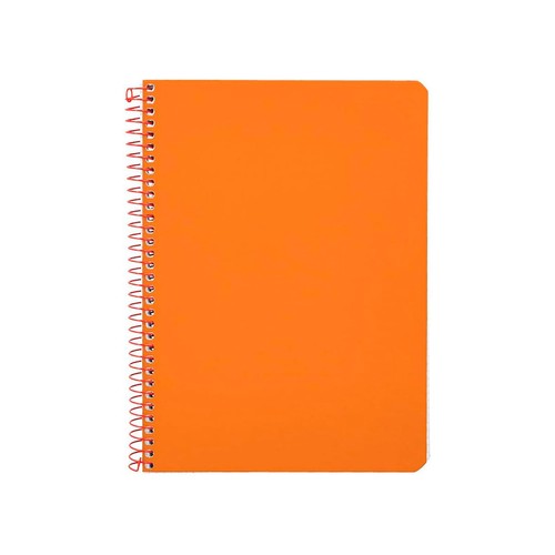 Cuaderno A4 80 hojas, con tapa de polipropileno, color naranja 90 g. AUCHAN.