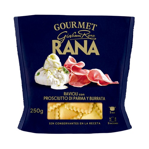 RANA Gourmet Raviolis de pasta fresca rellenos de prosciutto de Parma y Burrata 250 g.