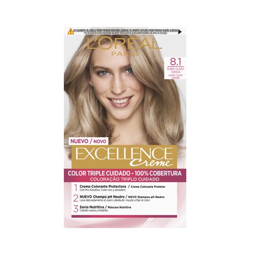 L´ORÉAL PARIS Excellence creme Tinte de pelo permanente tono 8.1 Rubio claro ceniza.