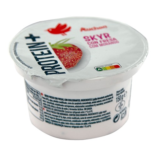 AUCHAN Protein + Skyr de fresa sin grasa ni azúcares, con alto cotenido en proteína 150 g. Producto Alcampo