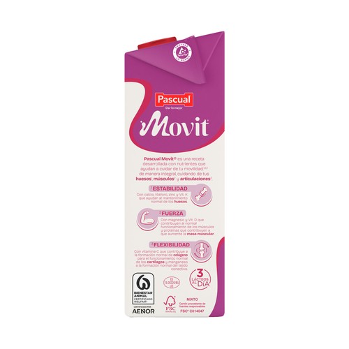 PASCUAL Movit Leche con calcio; desnatada y sin lactosa Caja 6X1 L